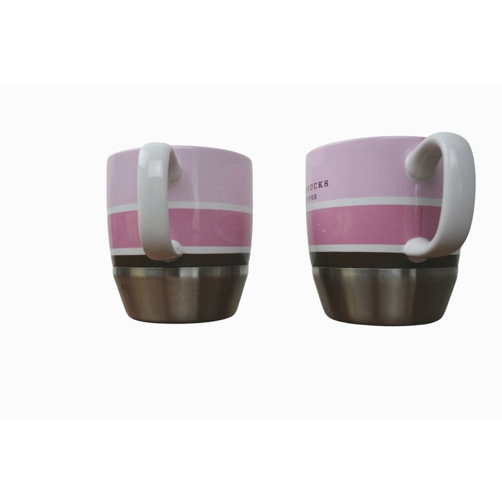 Starbucks Coffee Pink & Stainless Steel Ceramic Mugs 10oz Set Of 2 Durable & Sty - Picture 2 of 7